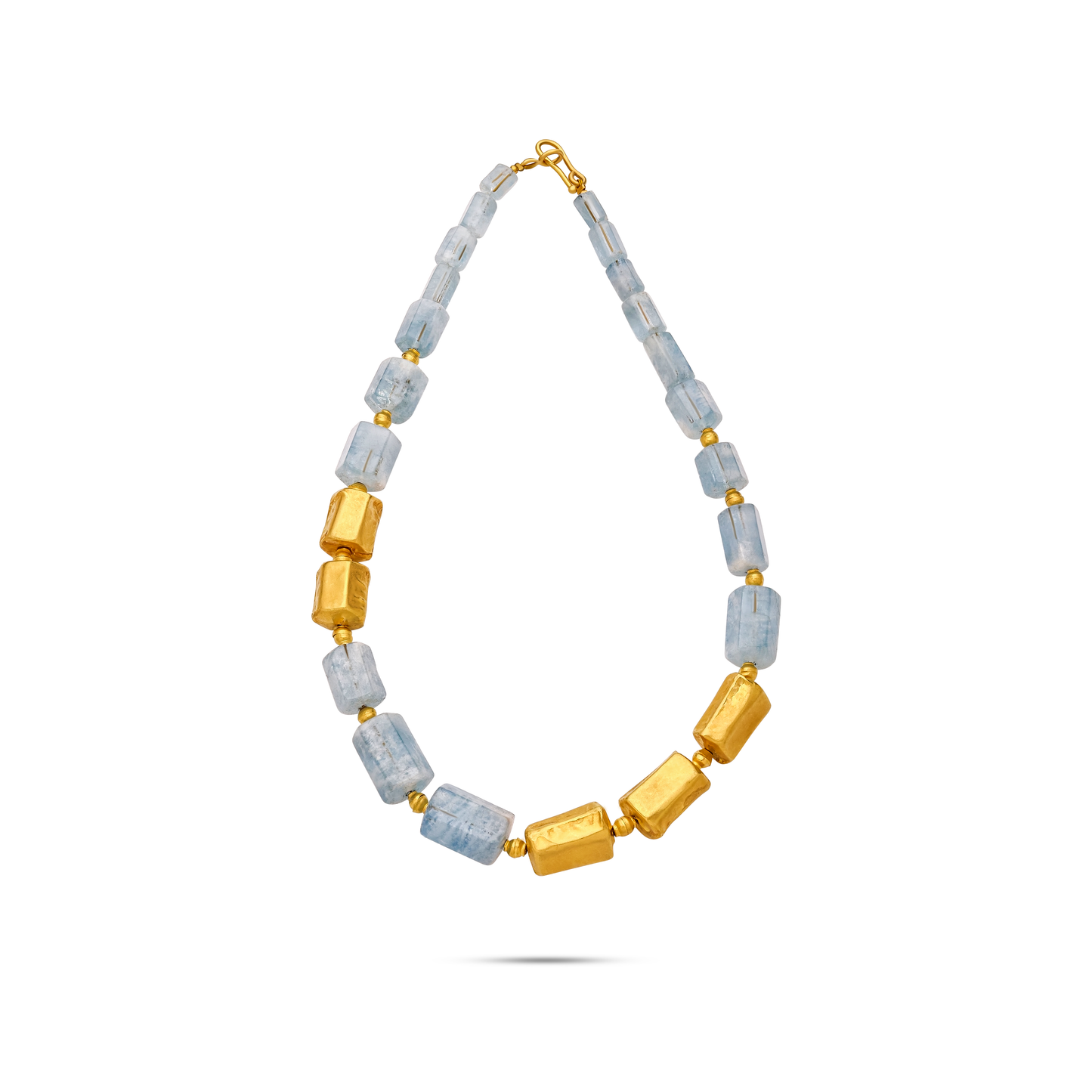 Pietre Collection 21K Gold Cylinder Shape Necklace With Aquamarine Stones - Nado's Jewellery