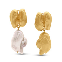  Perle Collection 21K Gold Double Cashew Una Baroque Pearl Drop Earrings - Nado's Jewellery