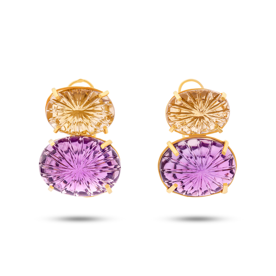 Pietre Collection 18K Gold, Citrine, Amethyst And Smoky Topaz Bonbon Earring - Nado's Jewellery