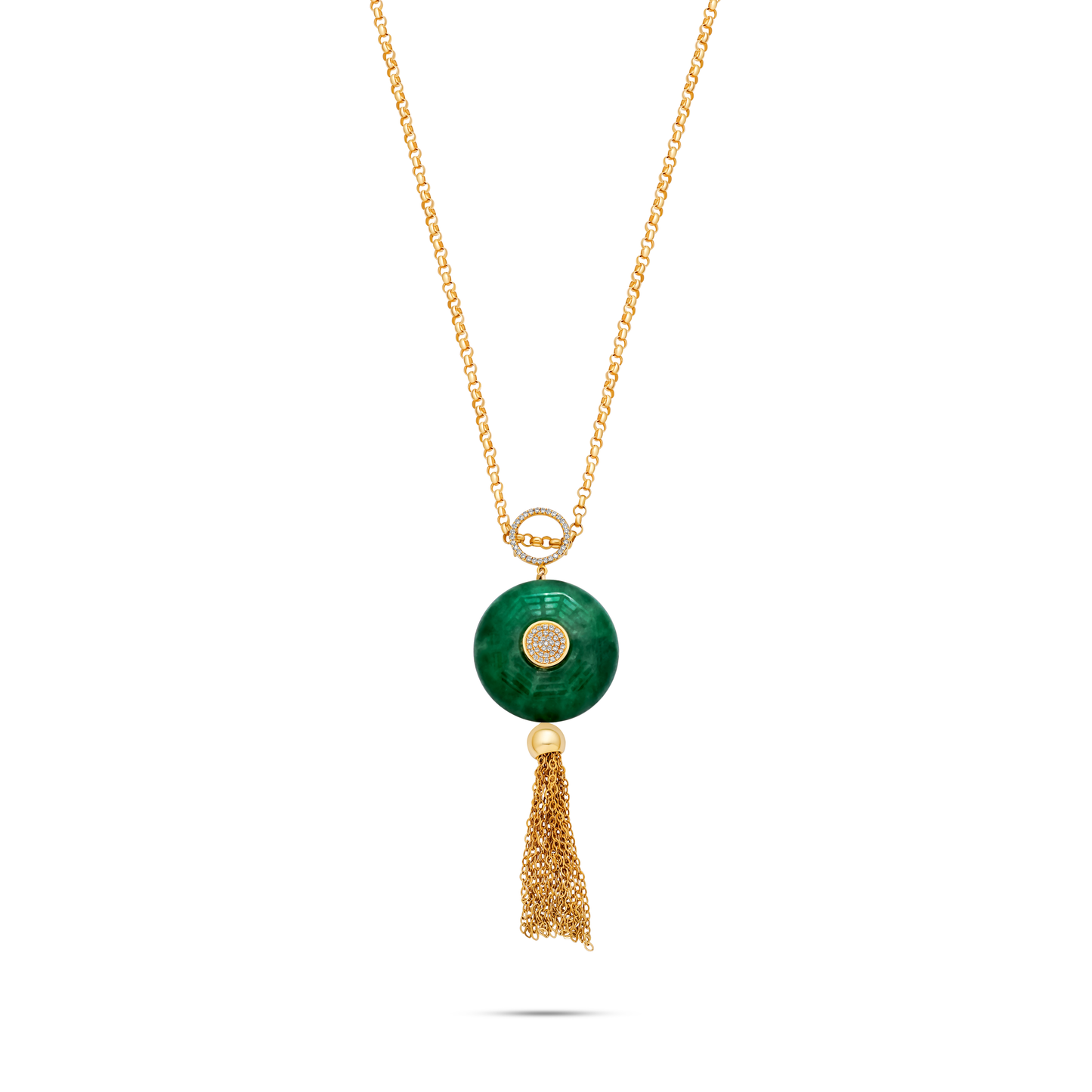 Diamanti Collection Necklace 18K Gold Green Agate Tassle Pendant - Nado's Jewellery