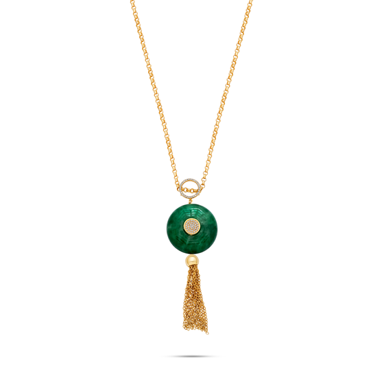 Diamanti Collection Necklace 18K Gold Green Agate Tassle Pendant - Nado's Jewellery
