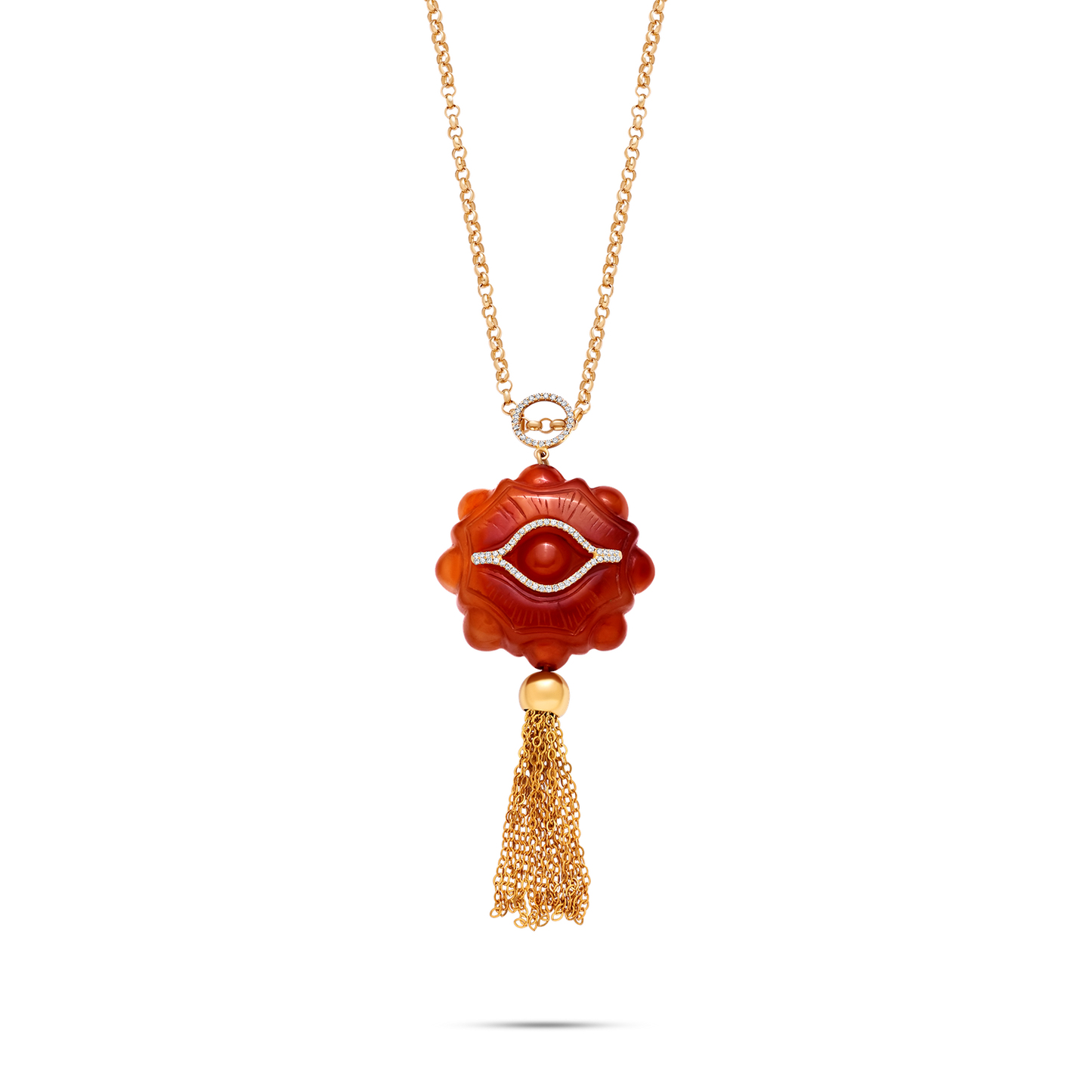 Diamanti Collection Necklace 18K Gold Red Agate Tassle Pendant - Nado's Jewellery