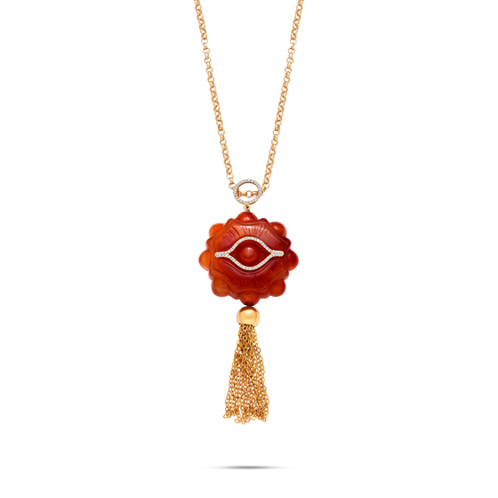 Diamanti Collection Necklace 18K Gold Red Agate Tassle Pendant - Nado's Jewellery