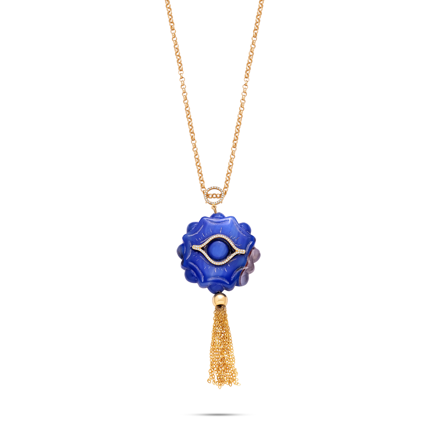 Diamanti Collection Necklace 18K Gold Blue Agate Tassle Pendant - Nado's Jewellery