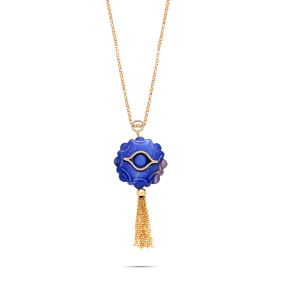 Diamanti Collection Necklace 18K Gold Blue Agate Tassle Pendant - Nado's Jewellery