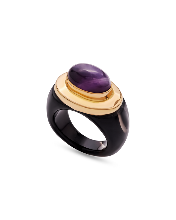 Pietre Collection 18K Gold Sfera Onyx Amethyst Ring - Nado's Jewellery