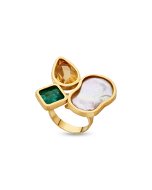  Pietre 21K Gold Pearls Citrine Emerald Ring - Nado's Jewellery
