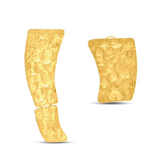 Tesoro Collection Earrings 21K Gold Hammered Double Curva Una Drop Earrings - Nado's Jewellery