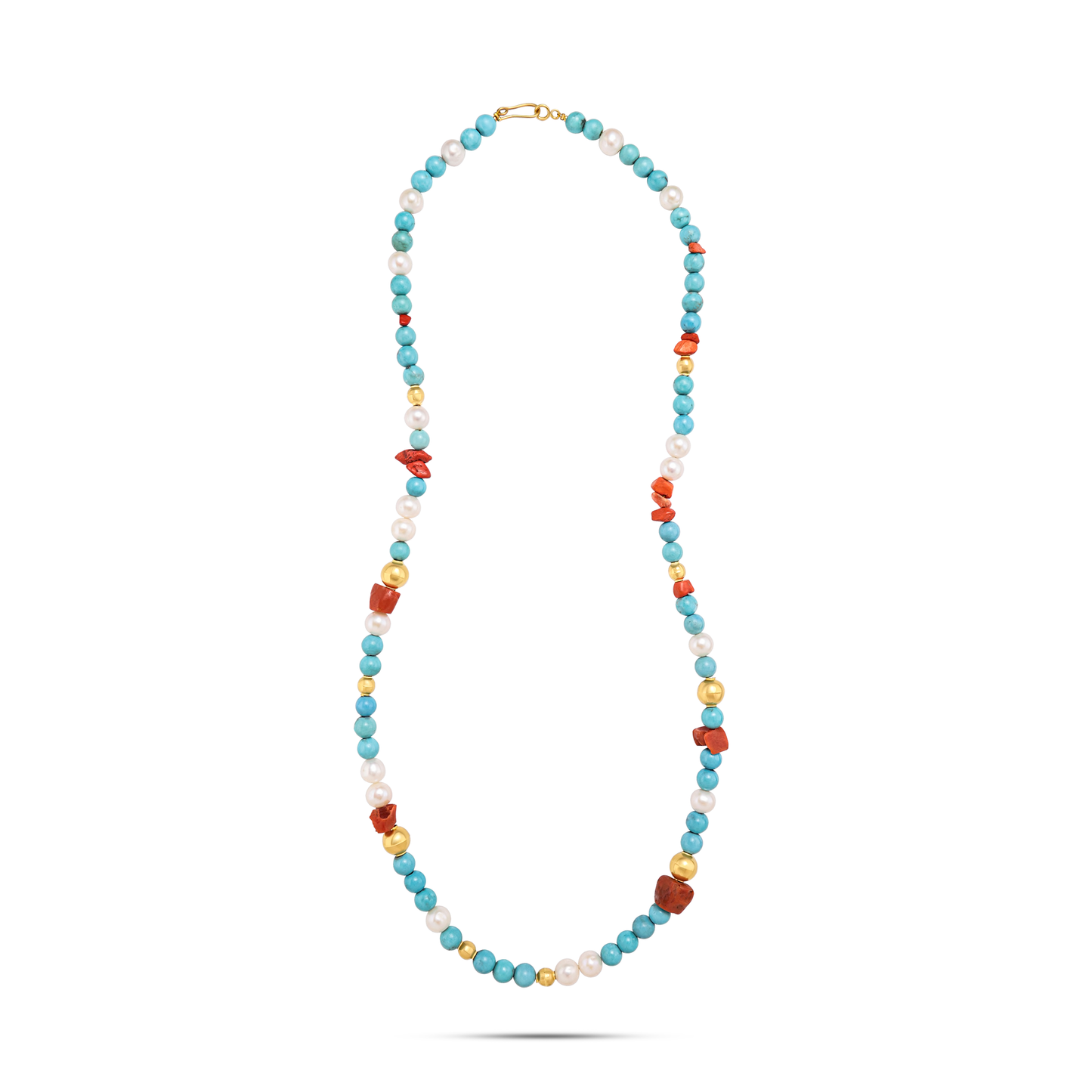 Turchese Collection 21K Gold Necklace With Coral, Turquoise, And Pearl Accents - Nado's Jewellery