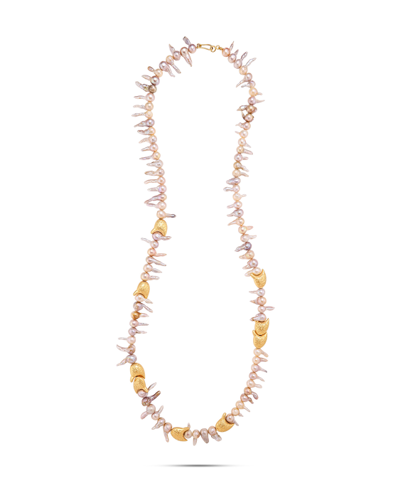 Perle Collection 21K Gold Neckalce With Abundant Coral Beads And Gold Fish Accents - Nado's Jewellery