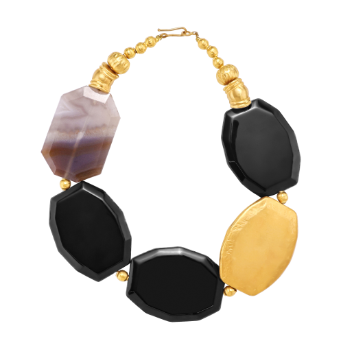 Pietre Collection Decagon Irrigular 21K Gold With Onyx Stones - Nado's Jewellery