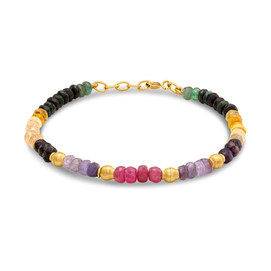 Pietre Collection Precious Stones 21K Gold Beaded Bracelet (Ruby/Peridot Done) (Multi-Colour/Sapphire/Jade/Labradorite/Agate Remaining) - Nado's Jewellery