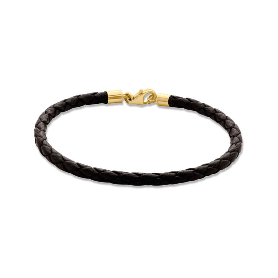 Terra Collection 18K Gold Braided Black Leather Bracelet Grande - Nado's Jewellery