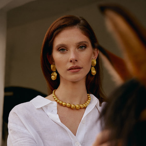 Noccioline Collection 21K Gold Double Cashew Dangle Drop Earrings - Nado's Jewellery