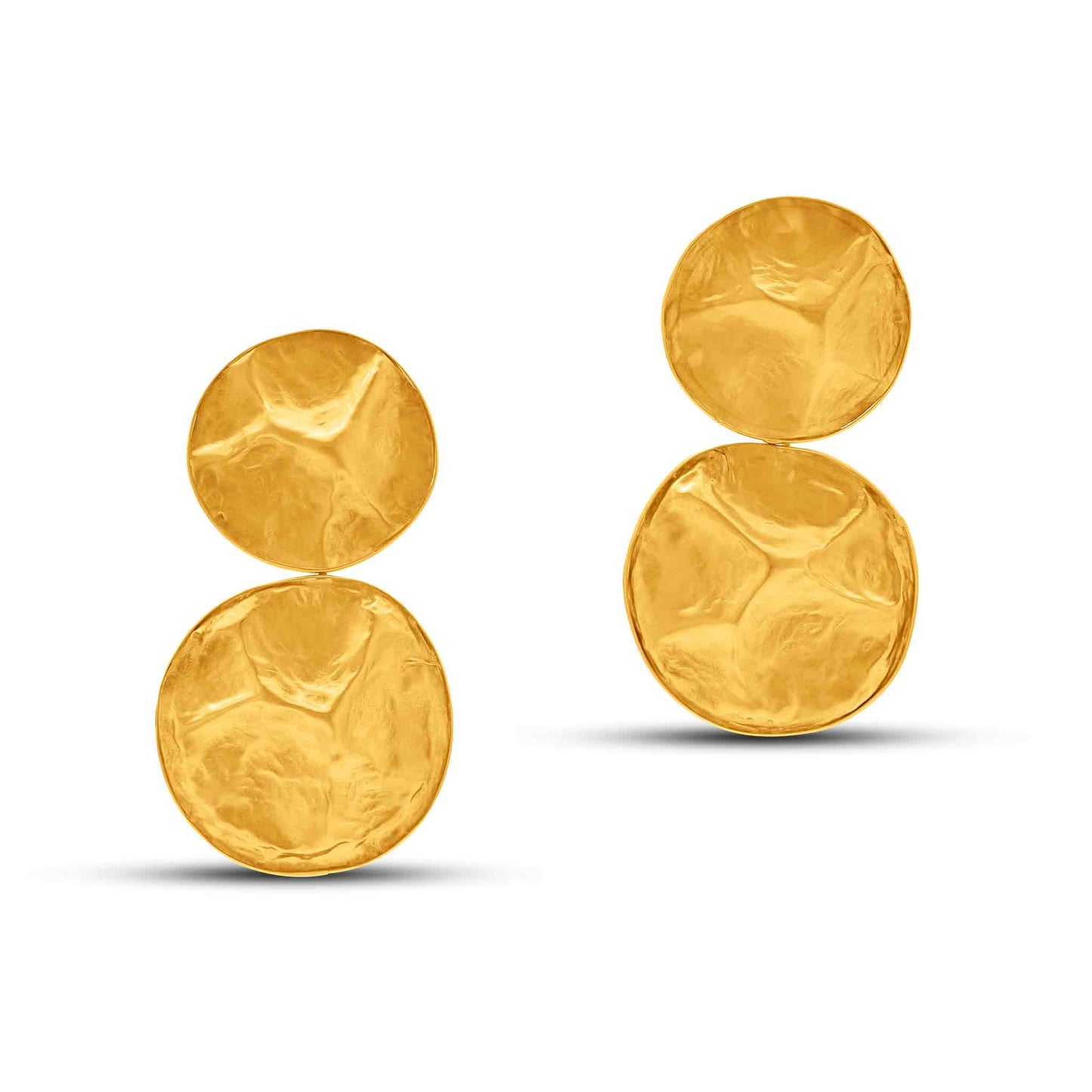 Tesoro Collection 21K Gold Two Circles Drop Earrings - Nado's Jewellery