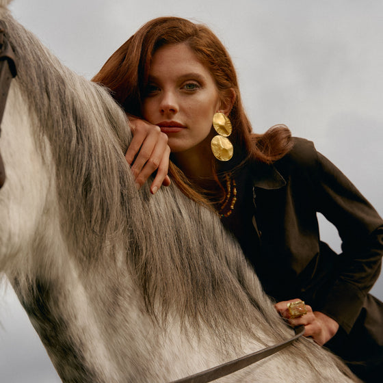 Tesoro Collection 21K Gold Two Circles Drop Earrings - Nado's Jewellery