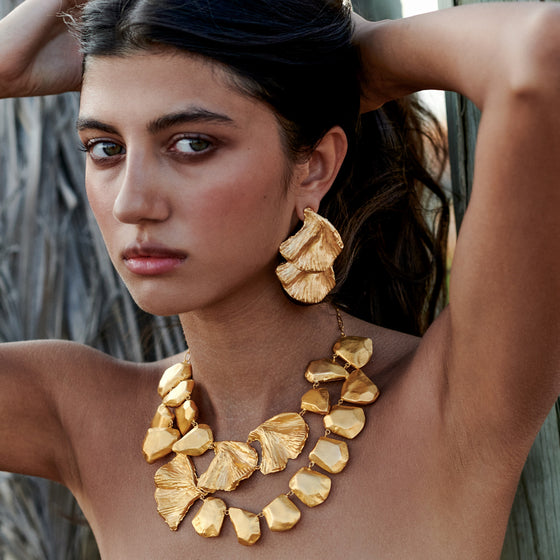 Tesoro Collection 21K Gold Double Ginko Leaf Earrings - Nado's Jewellery