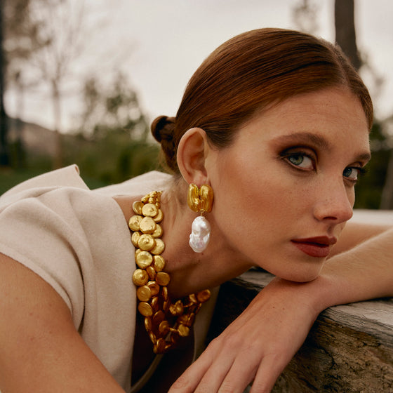 Perle Collection 21K Gold & Baroque Pearls Droplet Earrings - Nado's Jewellery