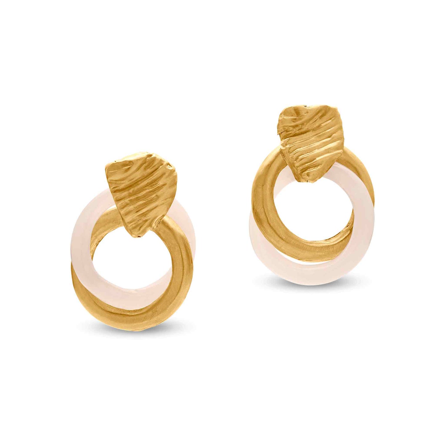 Pietre Collection 21K Gold White Onyx Ribbed Earrings - Nado's Jewellery
