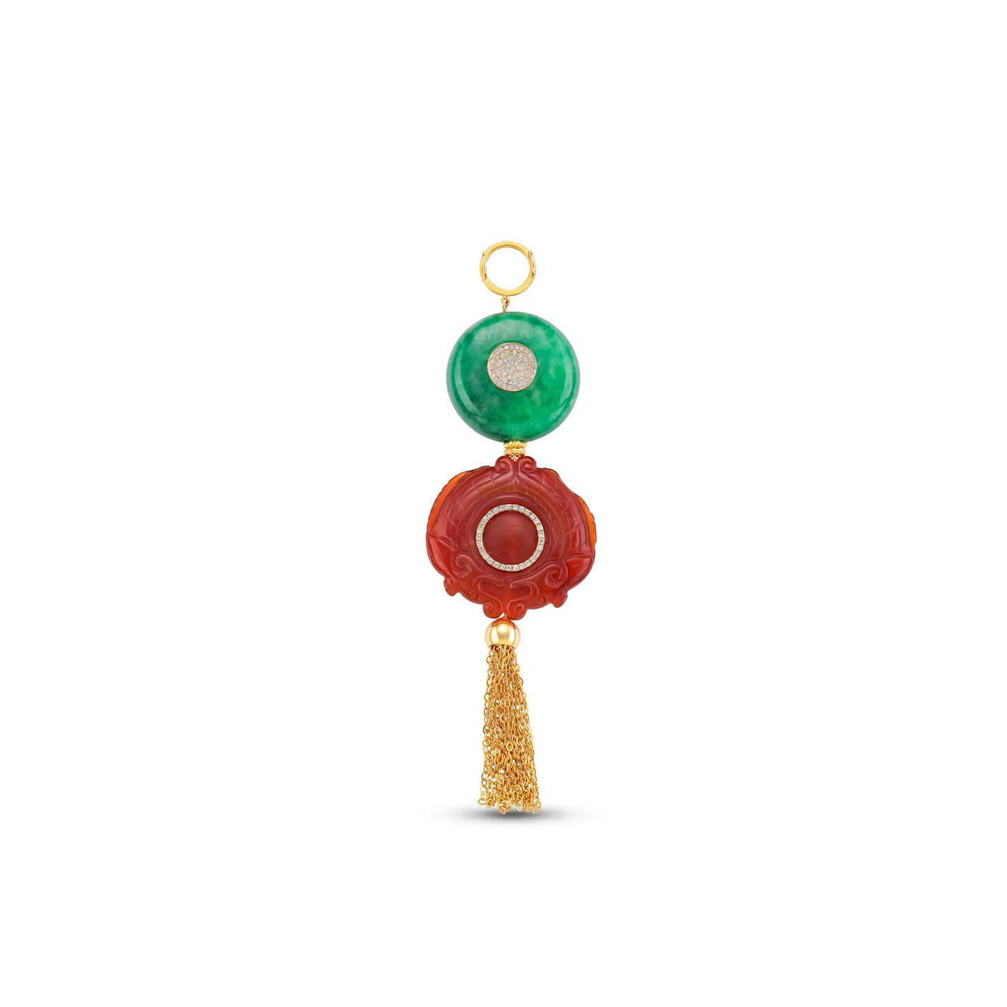 Diamanti Collection 18K Gold Green And Red Agate Tassale Pendant With Diamonds - Nado's Jewellery