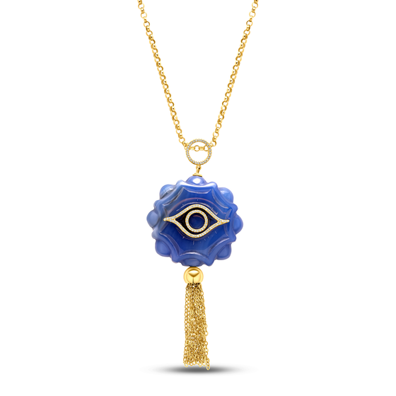 Diamenti Collection 18K Gold Pendente Horas Blu Agata Con Diamanti - Nado's Jewellery