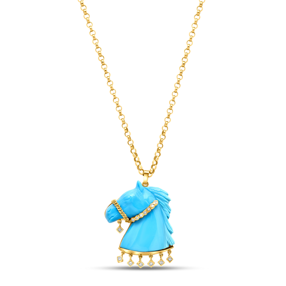 Pietre Collection 18K Gold Cavallo Blu Pendente Con Diamanti - Nado's Jewellery