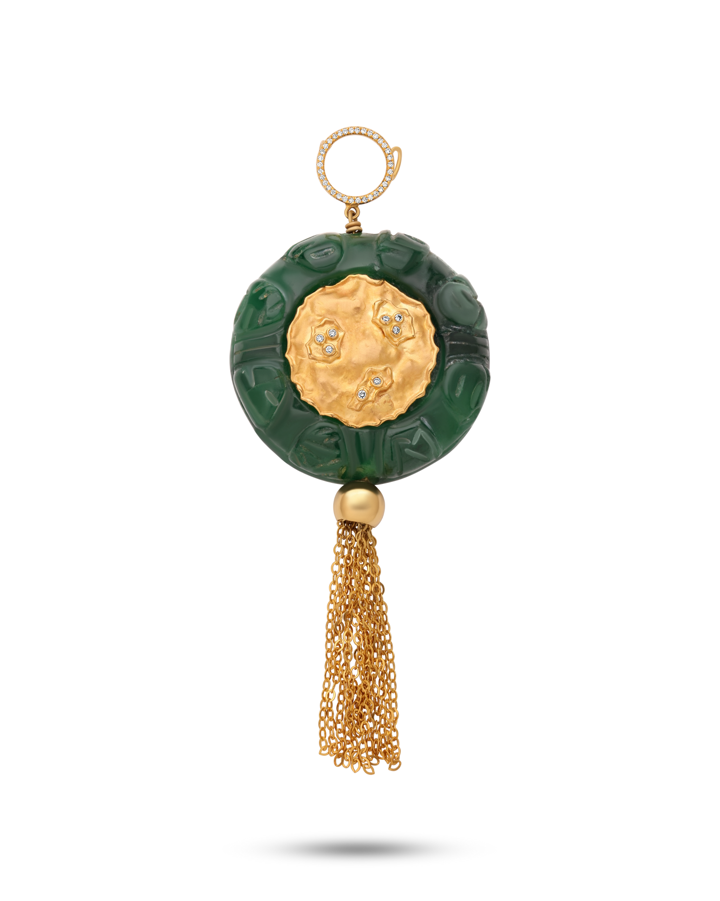Pietre Collection 18K Gold Artigianato Coin Agata Verde Pendant - Nado's Jewellery