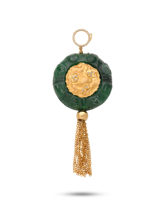 Pietre Collection 18K Gold Artigianato Coin Agata Verde Pendant - Nado's Jewellery