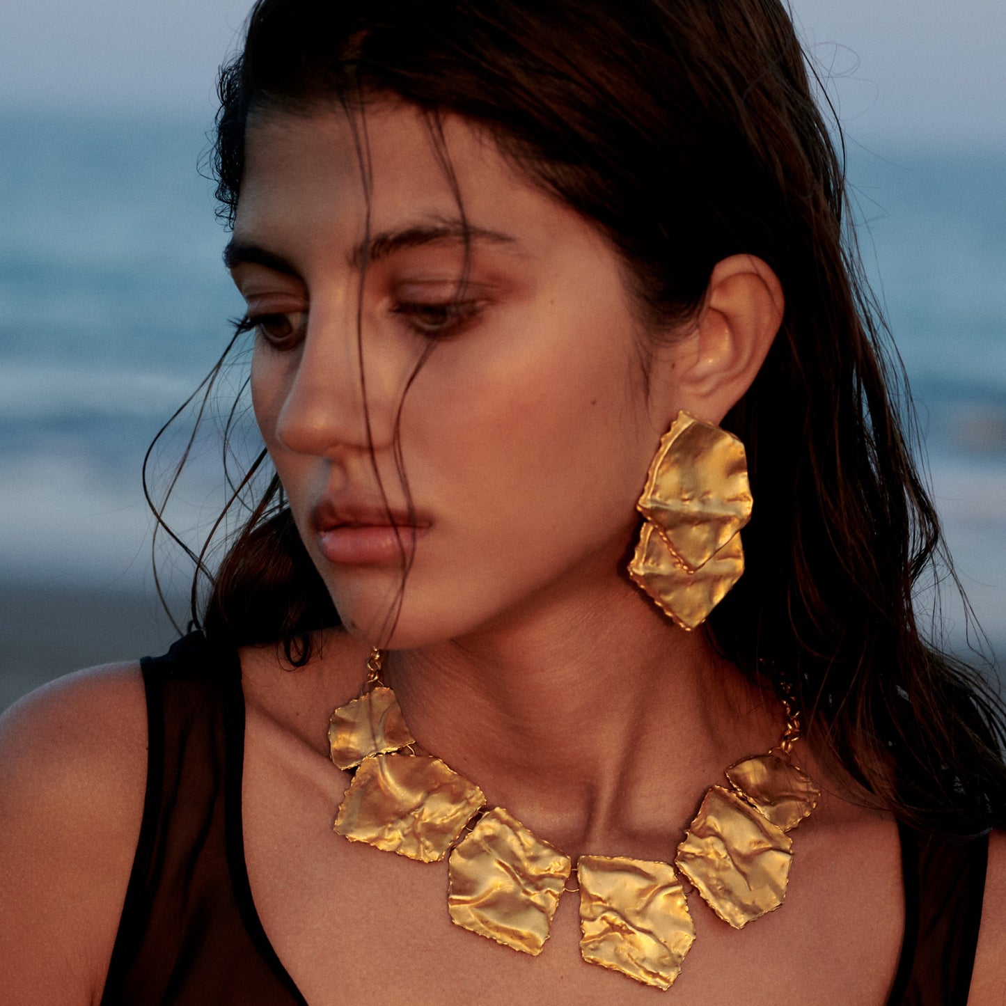 Tesoro Collection 21K Gold Double Honeycomb Earrings - Nado's Jewellery