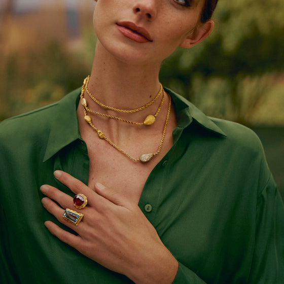 Pietre Collection 18K Gold Disconnected Ruby & Aquamarine Ring - Nado's Jewellery