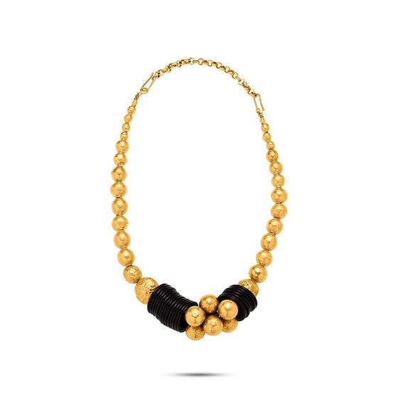 Pietre Collection Pearl Shaped 21K Gold & Onyx Discs Collier - Nado's Jewellery