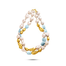  Perle Collection 21K Gold, Aquamarine & Pearl Two-Tier Collier - Nado's Jewellery
