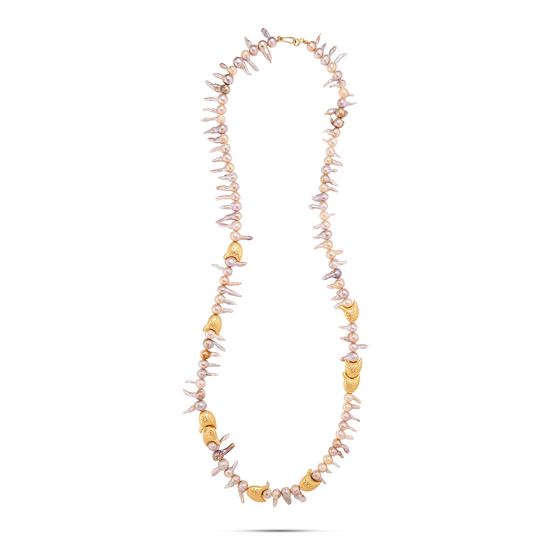 Perle Collection 21K Gold Neckalce With Abundant Coral Beads And Gold Fish Accents - Nado's Jewellery