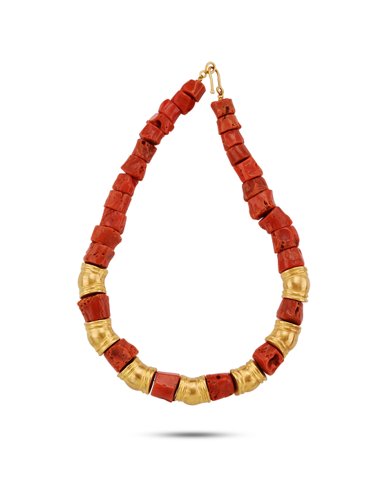 Pietre Collection 21K Gold Column Collar Con Coral - Nado's Jewellery