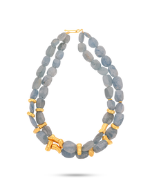  Pietre Collection 21K Gold Double-Layered Cylinder Shape Necklace With Aquamarine Stones - Nado's Jewellery