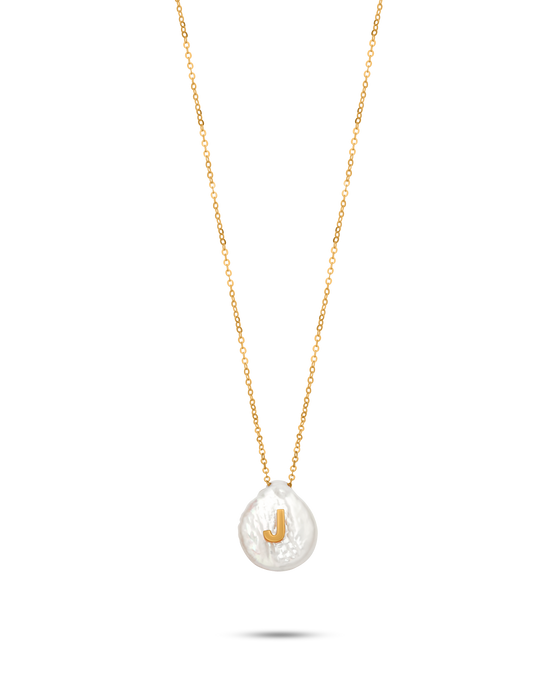Perle Collection 18K Gold Initial Letter Pearl Pendant Necklace - Nado's Jewellery