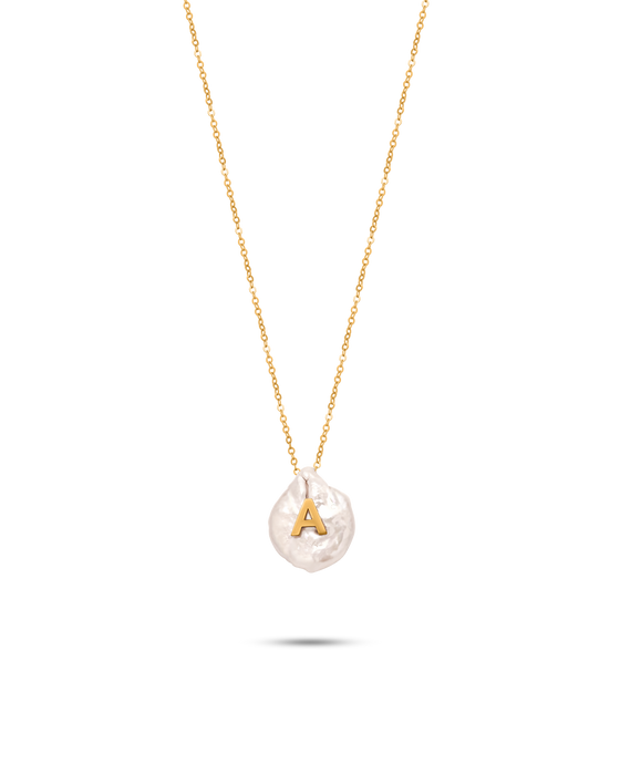 Perle Collection 18K Gold Initial Letter Pearl Pendant Necklace - Nado's Jewellery