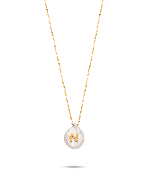Perle Collection 18K Gold Initial Letter Pearl Pendant Necklace - Nado's Jewellery