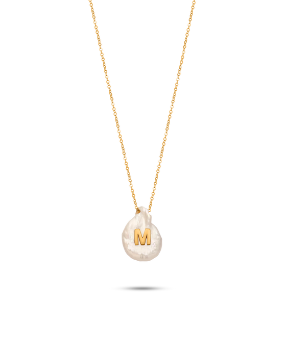 Perle Collection 18K Gold Initial Letter Pearl Pendant Necklace - Nado's Jewellery