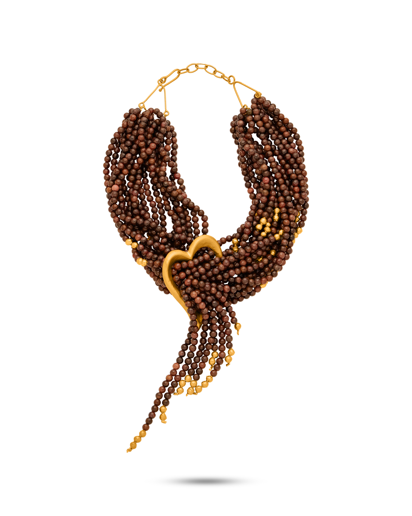 Pietre Collection Multi-Strand Garnet & 21K Gold Heart Collier - Nado's Jewellery