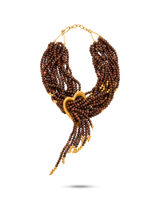 Pietre Collection Multi-Strand Garnet & 21K Gold Heart Collier - Nado's Jewellery