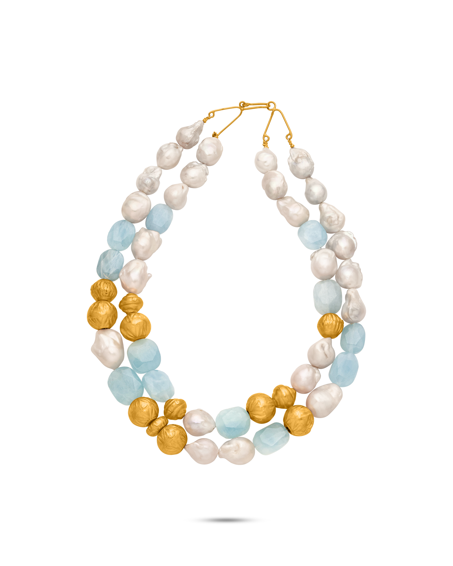 Perle Collection  
21K Due Gold Sea Pearl With Aquamarine Necklace - Nado's Jewellery