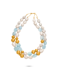  Perle Collection  
21K Due Gold Sea Pearl With Aquamarine Necklace - Nado's Jewellery