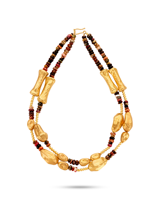 Pietre Collection 21K Gold Tourmaline & Cashew Double-Layered Collier - Nado's Jewellery