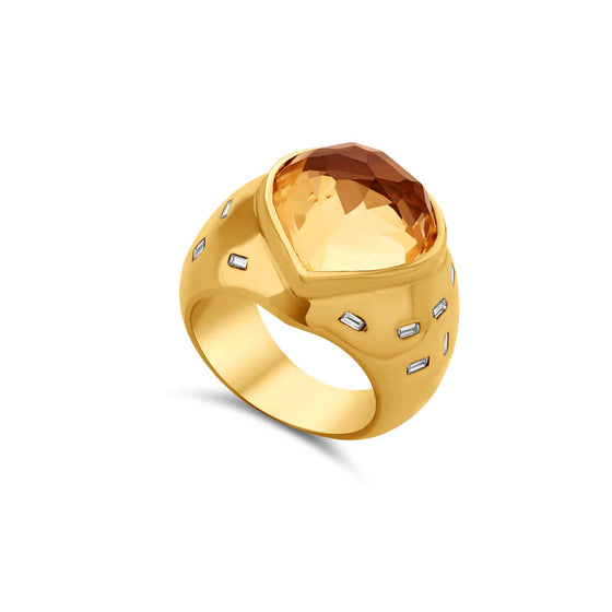 Diamanti Collection 18K Gold Teardrop Citrine & Diamond Ring - Nado's Jewellery