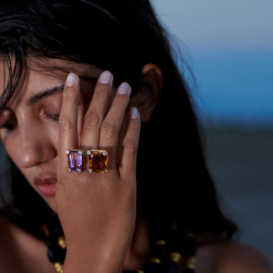 Pietre Collection 18K Gold Citrine, Amethyst & Diamonds Ring - Nado's Jewellery