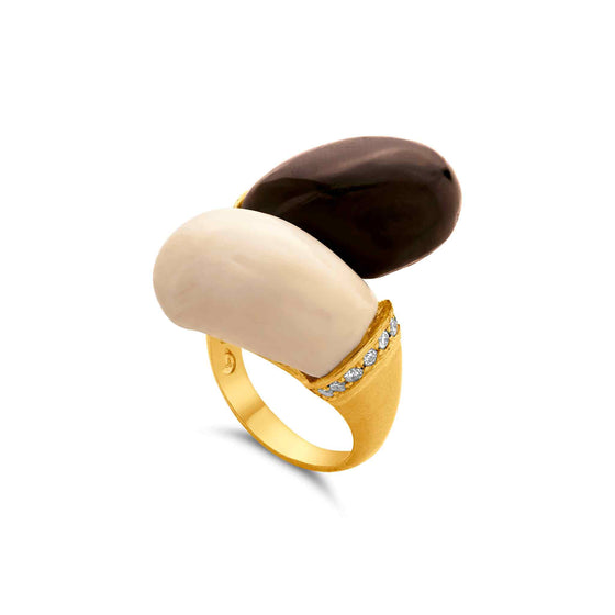 Diamanti Collection Two Wave Black & White Onyx 18K Gold Ring - Nado's Jewellery