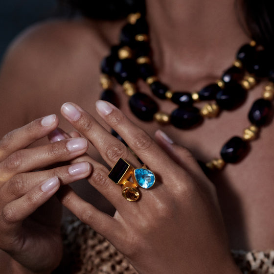 Pietre Collection 18K Gold Disconnected Triple Stones Ring - Nado's Jewellery