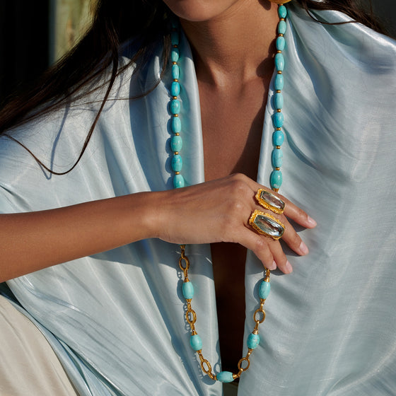 Turchese Collection 18K Gold Coins & Turquoise Multi-Tier Necklace - Nado's Jewellery