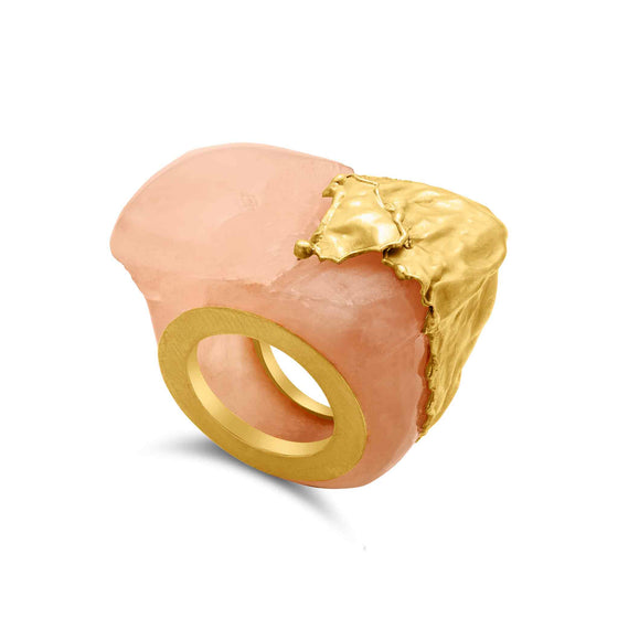 Bordi Collection 21K Gold Foil Effect Rose Quartz Ring - Nado's Jewellery